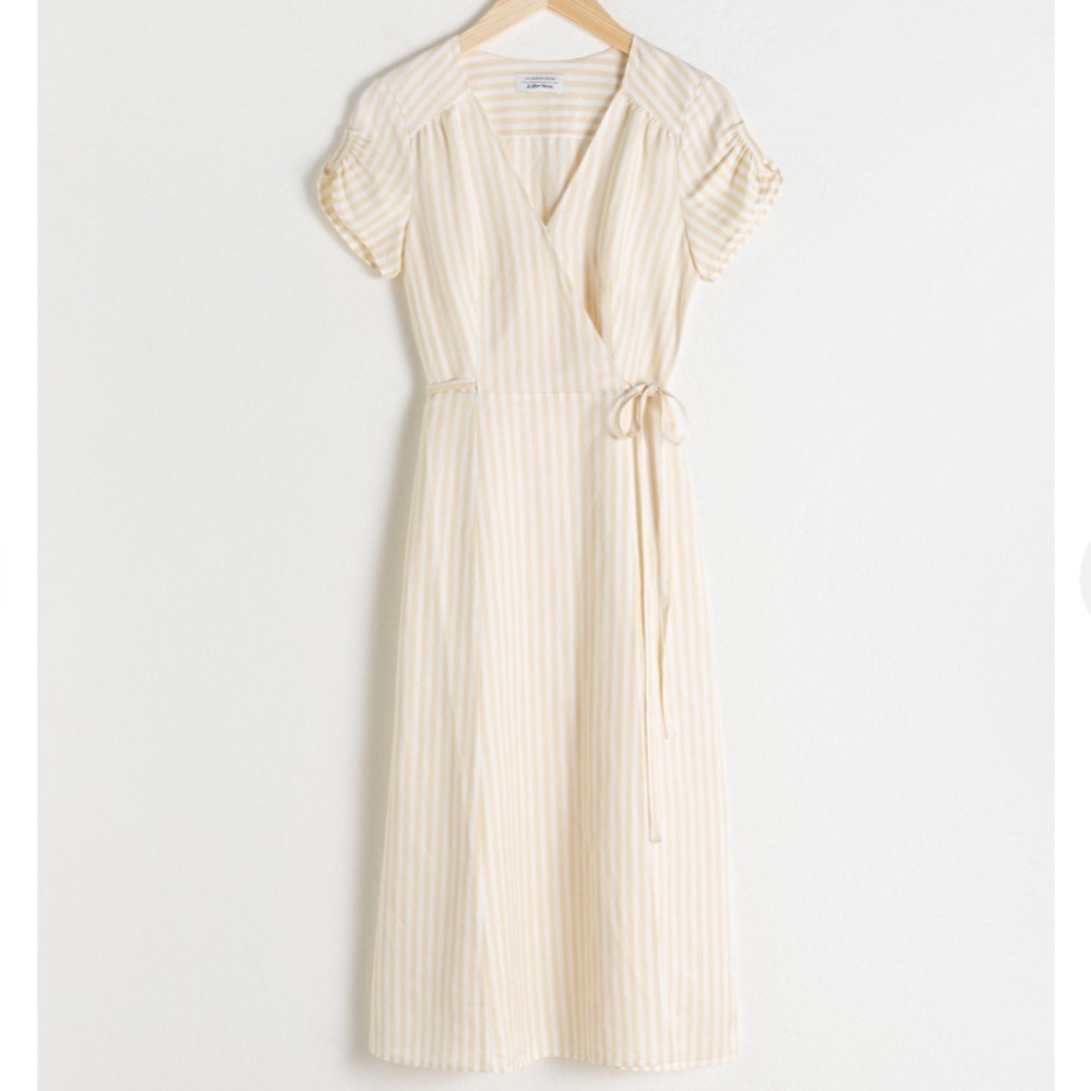 & Other Stories Striped Linen Blend Wrap Dress